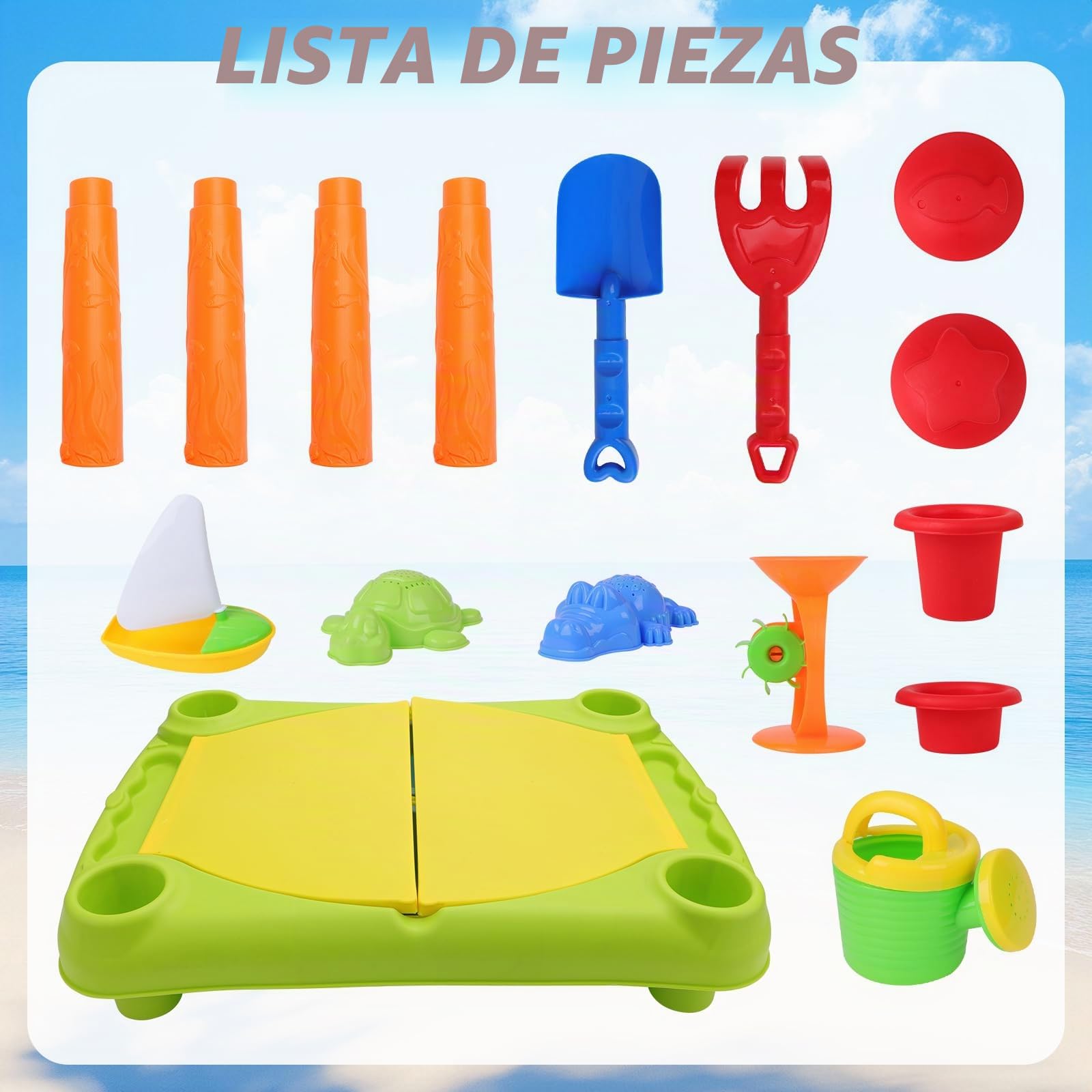 deAO 2 en 1 Mesa de Agua y Arena con 10 Accesorios para Patio Jardín Playa Edad 3+