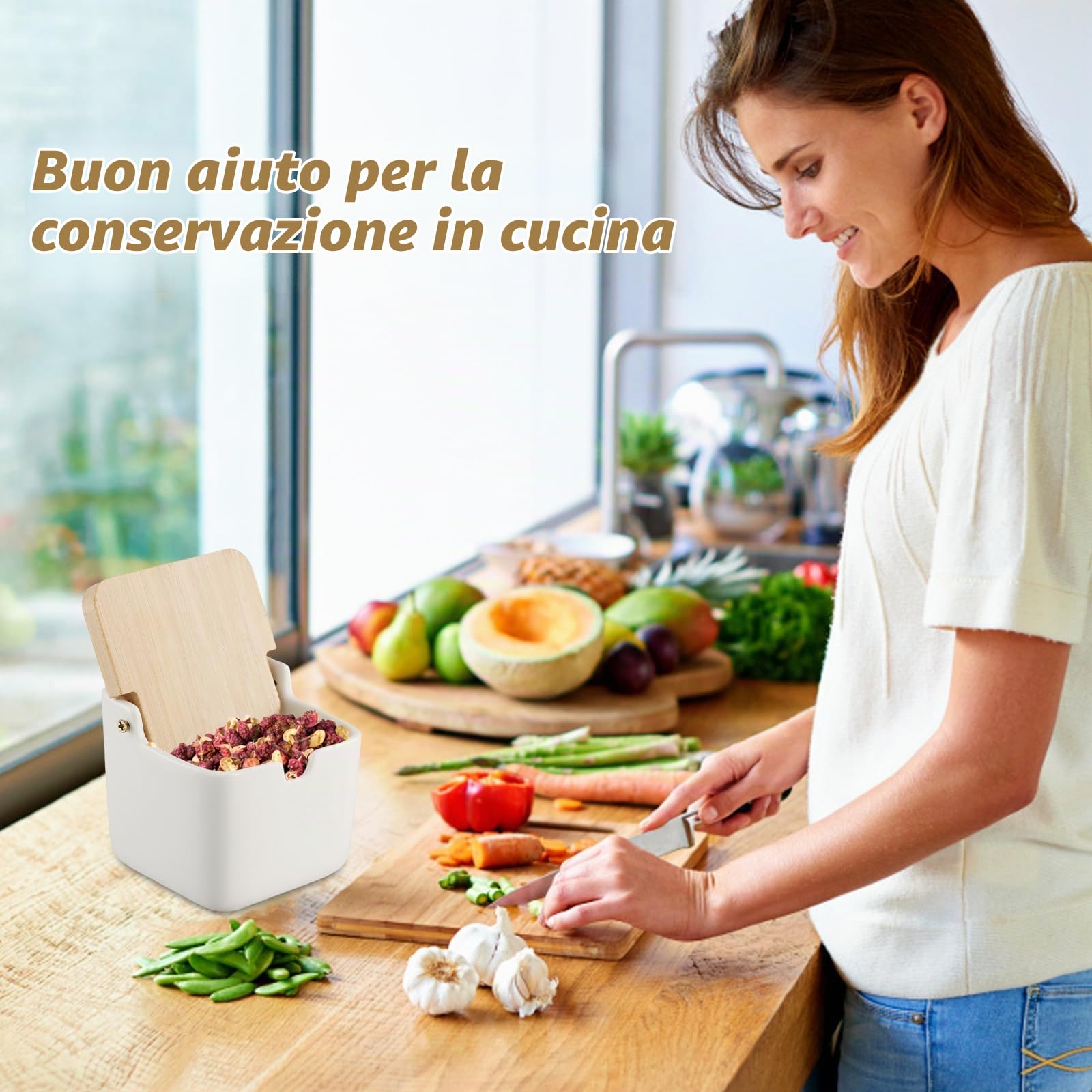 Zuccheriera Ceramica, Barattoli Sale per Cucina Saliniera In Porcellana Set di Ciotole in Porcellana con Coperchio e Cucchiaio per Casa e Cucina