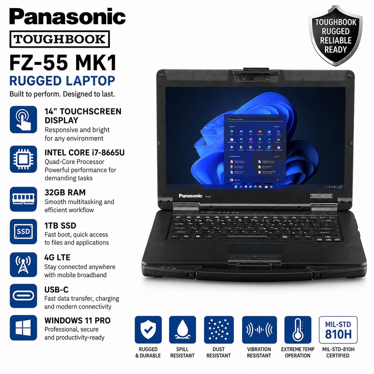 Amazon.com: Panasonic Toughbook FZ-55 MK1, 14-inch FHD 1920x1080
