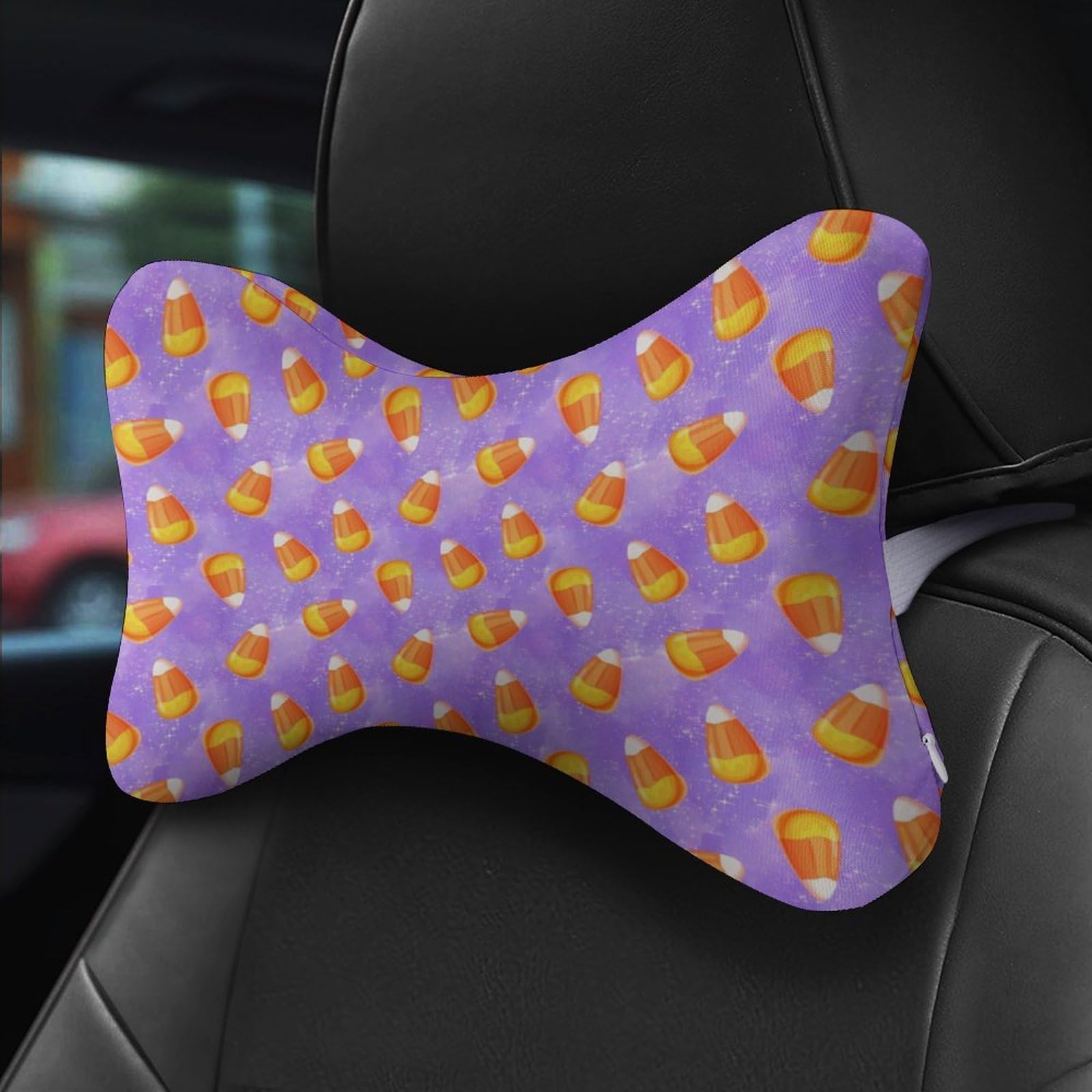 SMAZDFXX Candy Corn Halloween Car Neck Pillow Set of 2 Car Seat Head Support Cushion Bone Pillows with Elastic Strap