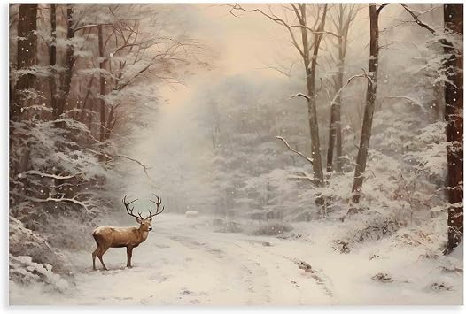 BMtyDG Retro Winter Snow Scene, Winter Scenery, Neutral Antique Country Style Canvas Poster Wall Art Prints Room Aesthetic Murals Bedroom And Living Decorations Unframe 20x30inch