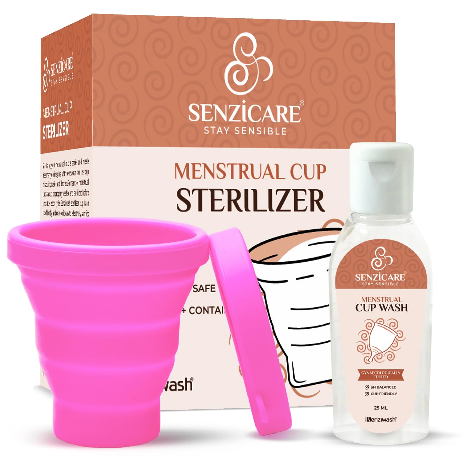 Menstrual Cup Sterilizer Container With Cupwash 25Ml|Easy-To-Use|Kills 99% Of Germs In 3 Minutes|Reusable Silicone Sterilizing Holder (Pink Sterilizer,Pack of 2)