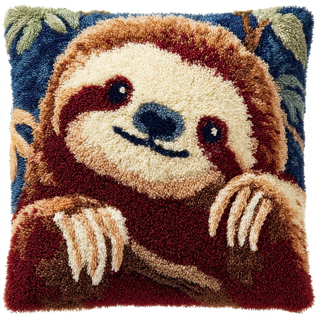 WallustrioaW Latch Hook Cushion Kits 17x17in,Animal Sloth