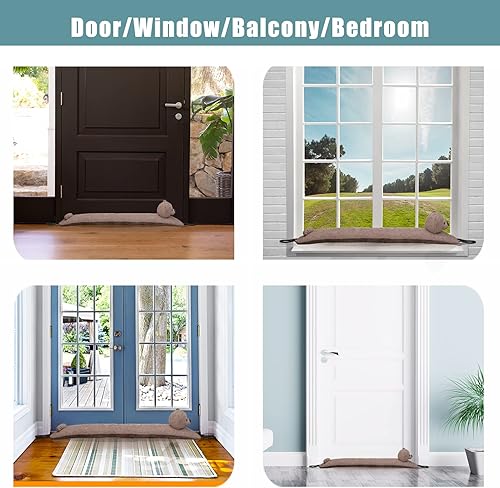 Miniatura 6 de Marwood Tope decorativo para debajo de la puerta, 38 pulgadas, para puerta y ventana, tapón de aire con peso de animal para corrientes de aire,