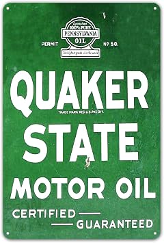 ZYPENG Quaker State Motor Oil Logo Garage Shop Auto Gas Retro Wall Decor Metal Tin Sign 8 x 12 inches