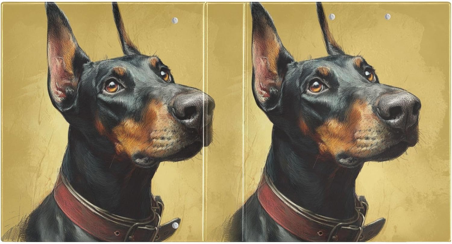 QUGRL 3 Ring Binder with Clipboard Doberman Profile on Yellow 2 Pack 1.5 Inch Binders File Organizer with 3 Pockets, D Round Rings Holds 200 Sheets for School Office Supplies