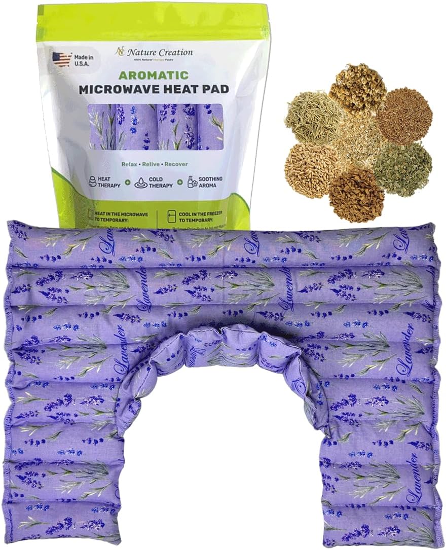 Nature Creation Microwave Heat Pad for Neck and Shoulder with an Extention That Cover The Neck - Microwave Heating Pad for Shoulders & Upper Back Cold Compress & Hot Pack - Lavender Flowers 1 Pack