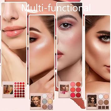 Fashion Makeup Book, Fashion Makeup Palette Book, 5 Layer Makeup Book Palette, Professional 24-Color Eyeshadow Palette, Long Lasting High Pigment Highlighter & Blush for Women(B)