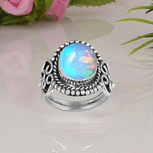 Miniatura 2 de Elegant Aurora Opal Ring 925 Sterling Silver Ring Handmade Cabochon Oval Gemstone Designer Ring For Women Opal Jewelry Nature Inspired Ring By NKG