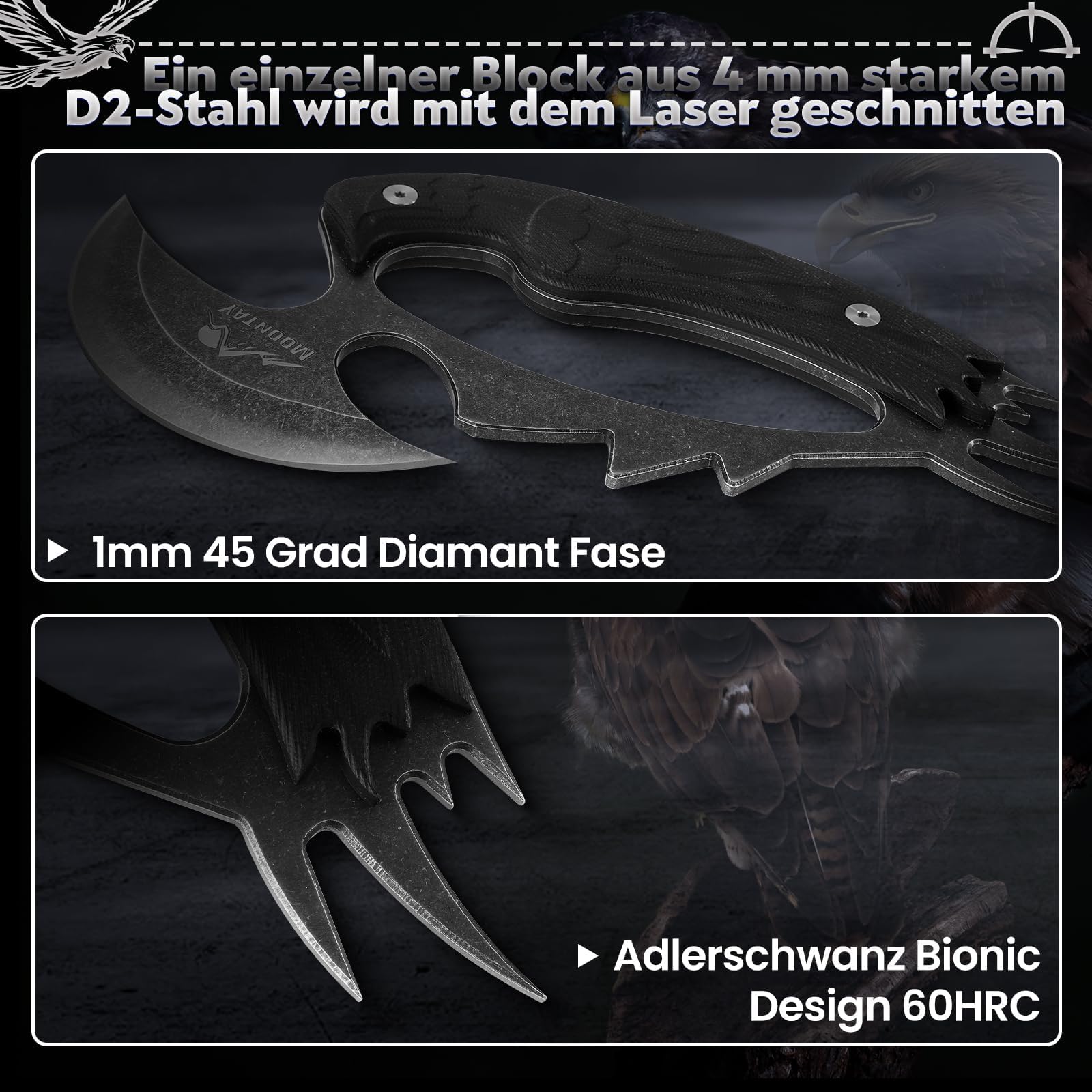 Moontay Outdoor Messer Survival aus D2 Edelstahl Jagdmesser Feststehende Klinge Jagdmesser mit Full Tang G10 Griff Scharf Survival Messer für Wandern Bushcraft Camping Geschenk für Männer