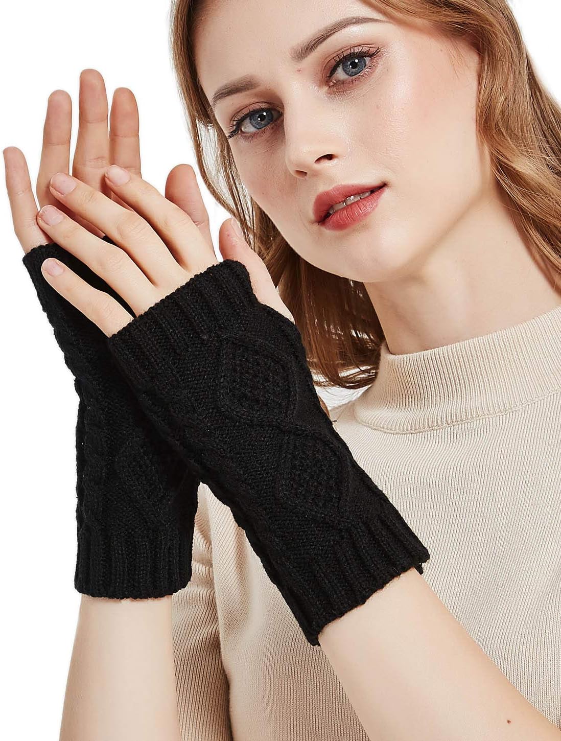 Novawo Womens Winter Arm Warmers Warm Fingerless Gloves Hand Crochet - Image 8