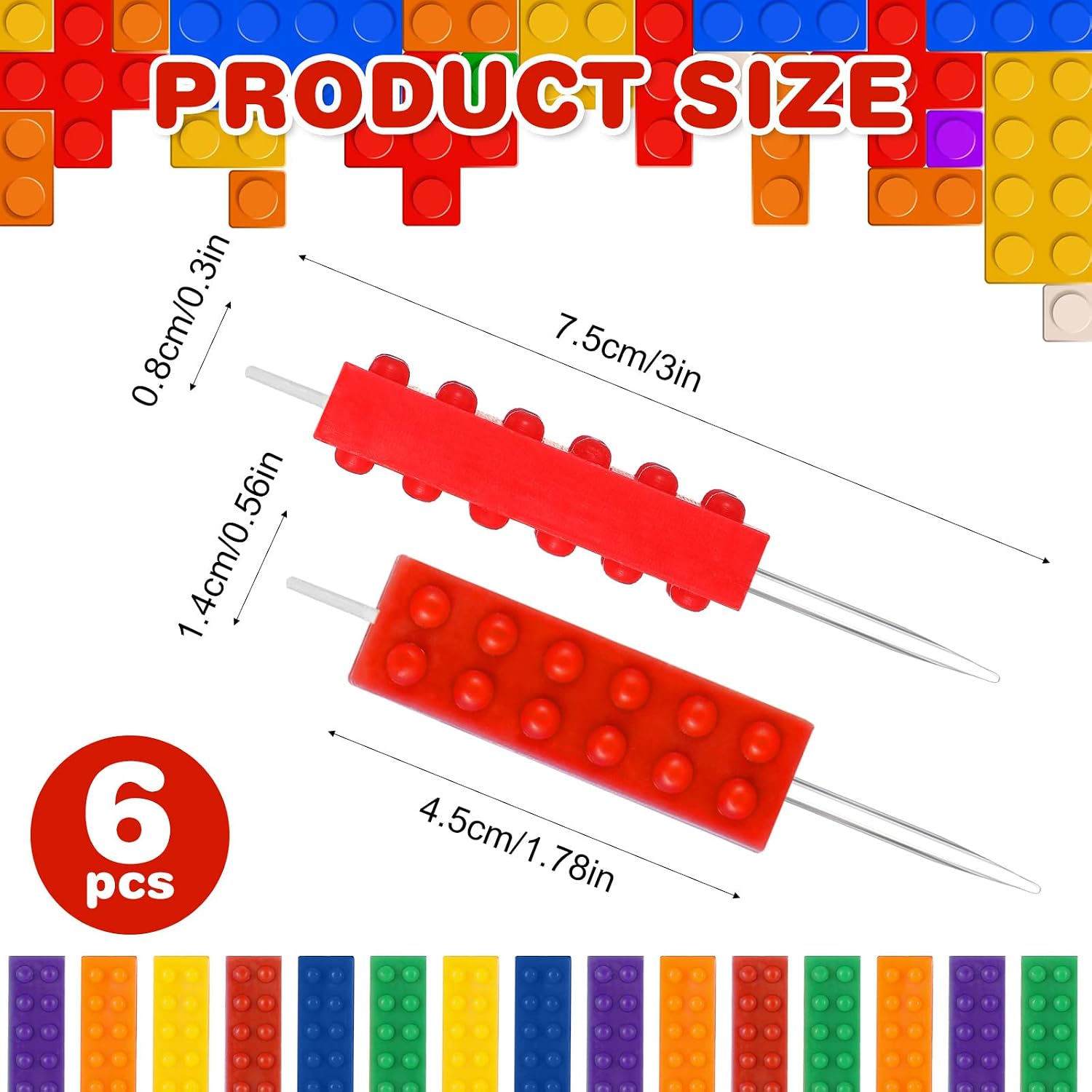 BBTO 6 Pieces Multicolor Cake Topper Building Block Candles Party Decorations Brick Birthday Cake Candles for Building Block Party Themed Birthday Decoration - Image 3