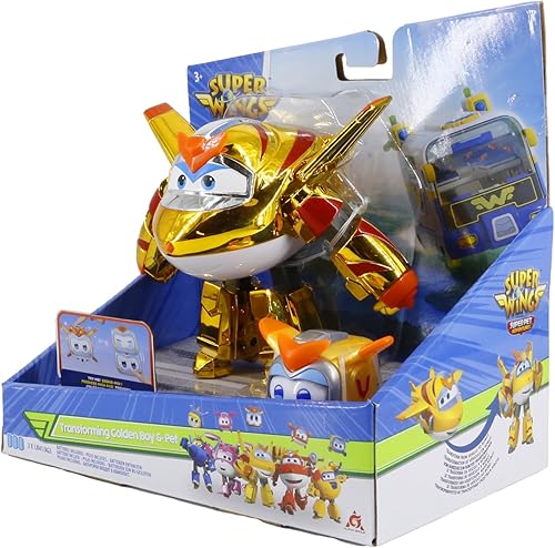 Miniatura 4 de Super Wings - Paquete de 2 juguetes transformables de avión Golden Boy y Super Pet de 5 pulgadas  Nuevo de la temporada 7  Avión a robot  Regalos de