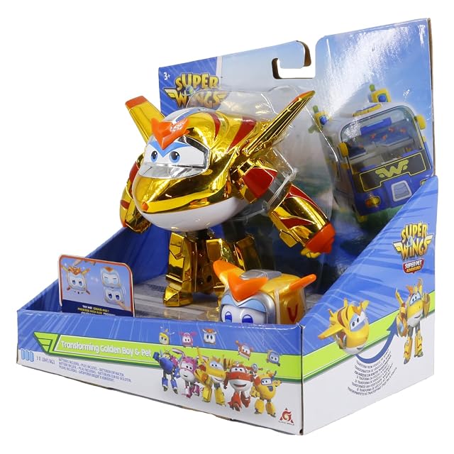 Foto 4 de 6 de Super Wings EU770441 - Transforming Golden Boy & Pet, Figura de Juguete transformable de Aprox. 12 cm…