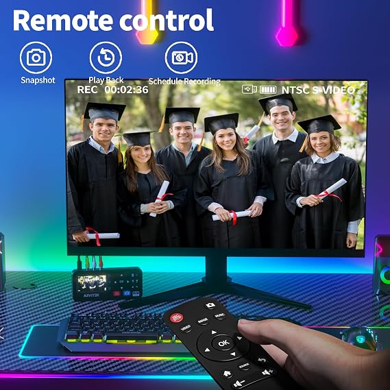 VHS VCR to Digital Converter w/3 Screen, Video to Digital DVD Converter Machine w/Remote, HDMI Loopout, Record Video/Audio from VHS,VCR,DVR,AV,RCA,Hi8, Camcorder, Game Consoles, Plug&Play