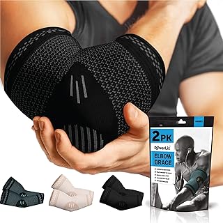 POWERLIX Elbow Brace Compression Support (Pair) - Elbow Sleeve for Tendonitis, Tennis Elbow Brace and Golfers Elbow Treatm...
