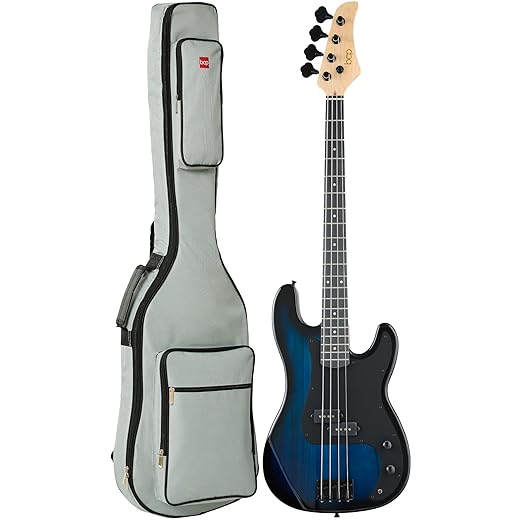 Best Choice Products Full Size Beginner 4-String Electric Bass Guitar, Wooden PB-Style Bass Starter Set w/Padded Carrying Case - Hollywood Blue/Black