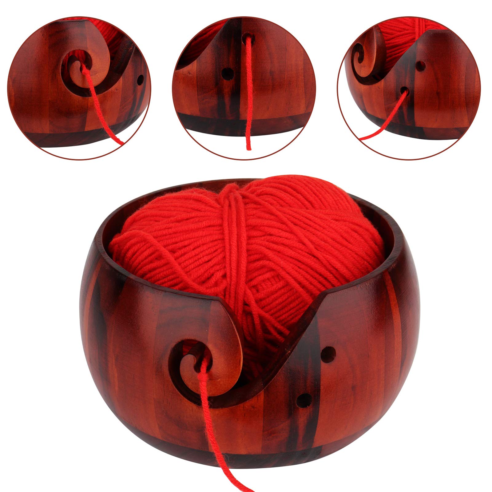Fil de laine, rangement de fil en bois avec trous, rangement de laine à tricoter rond