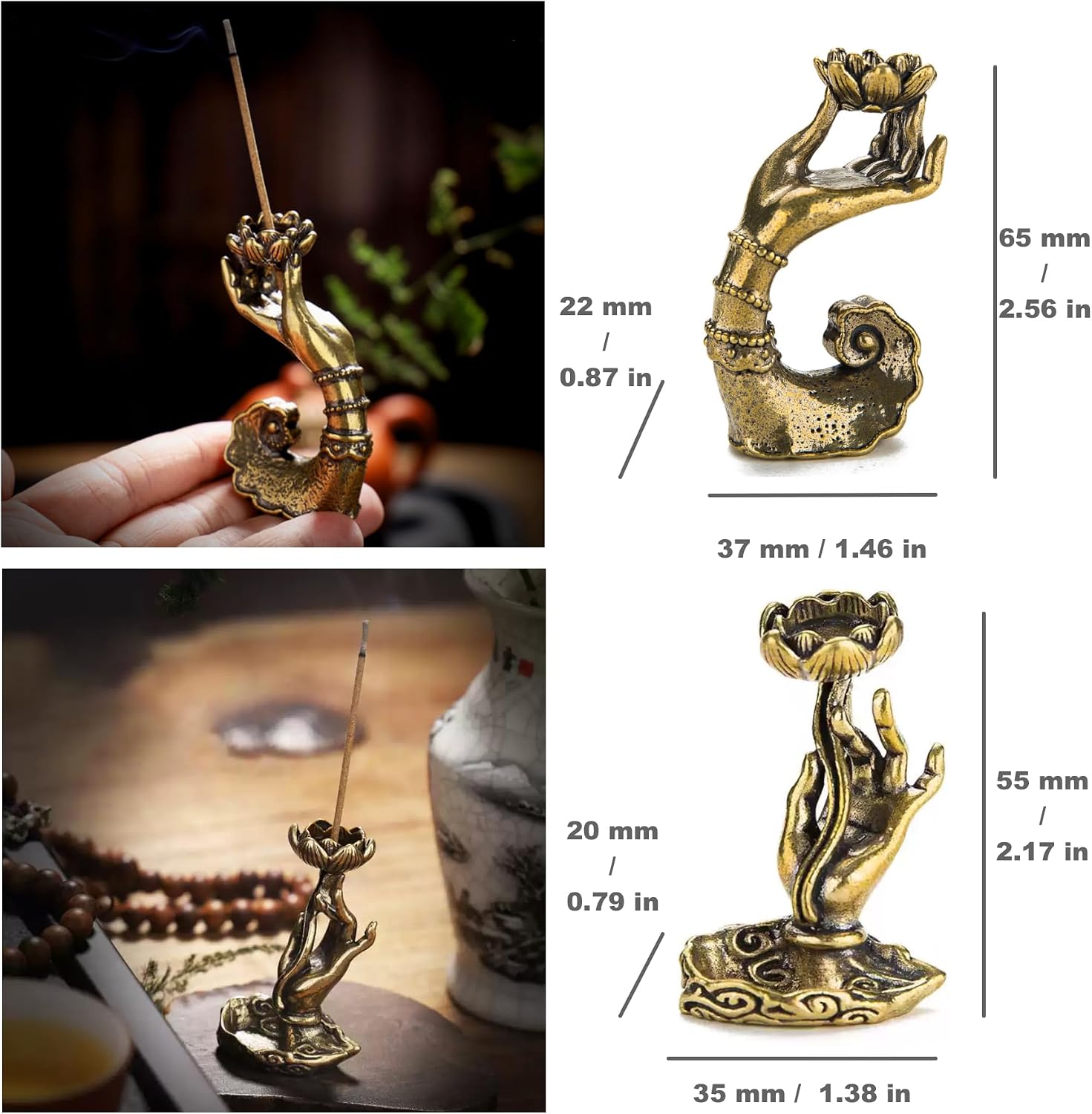 2pcs Vintage Brass Backflow Incense Burner(Lotus in Hand)