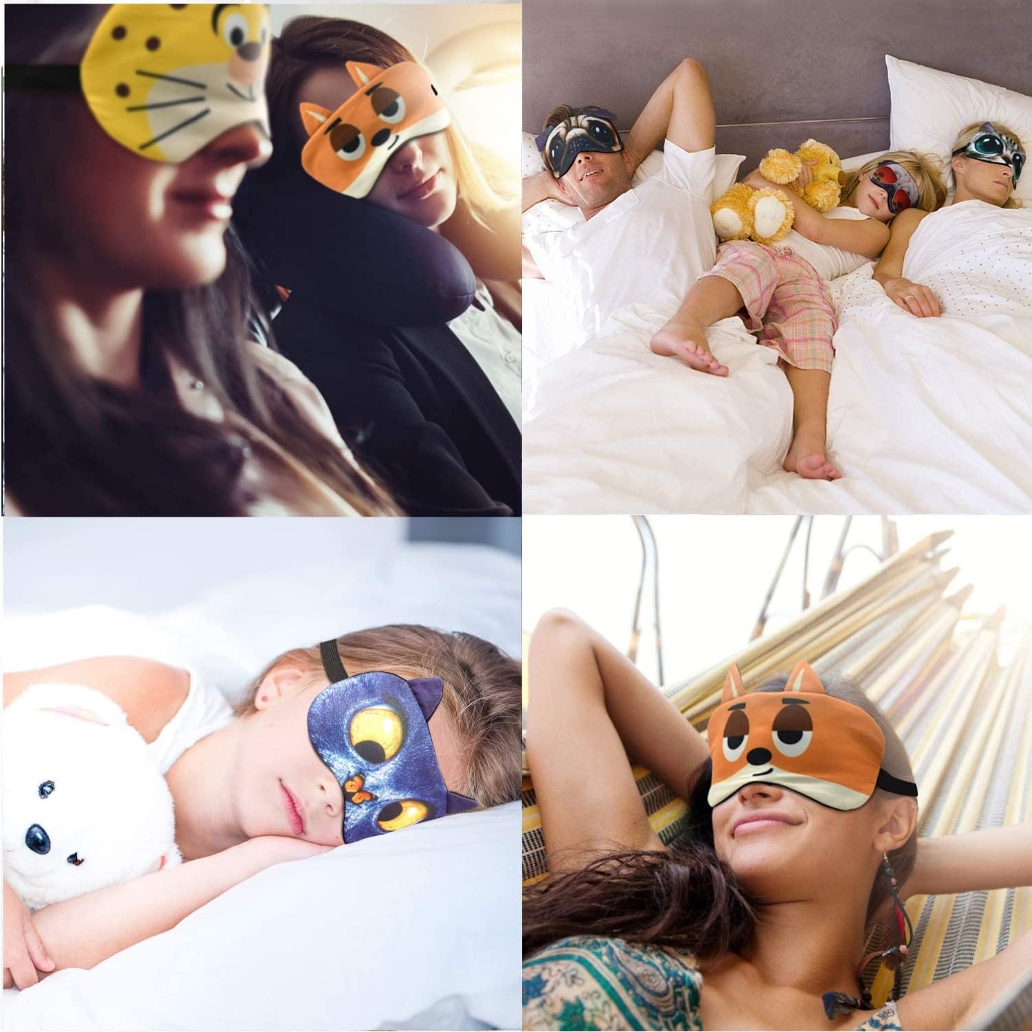 12 Pack Cute Animal Funny Sleep Eye Mask for Sleeping Cat Dog Soft Plush Blindfold Sleep Masks Eye Cover Eyeshade for Kids Girls Men Women Plane Travel Nap Night Sleeping