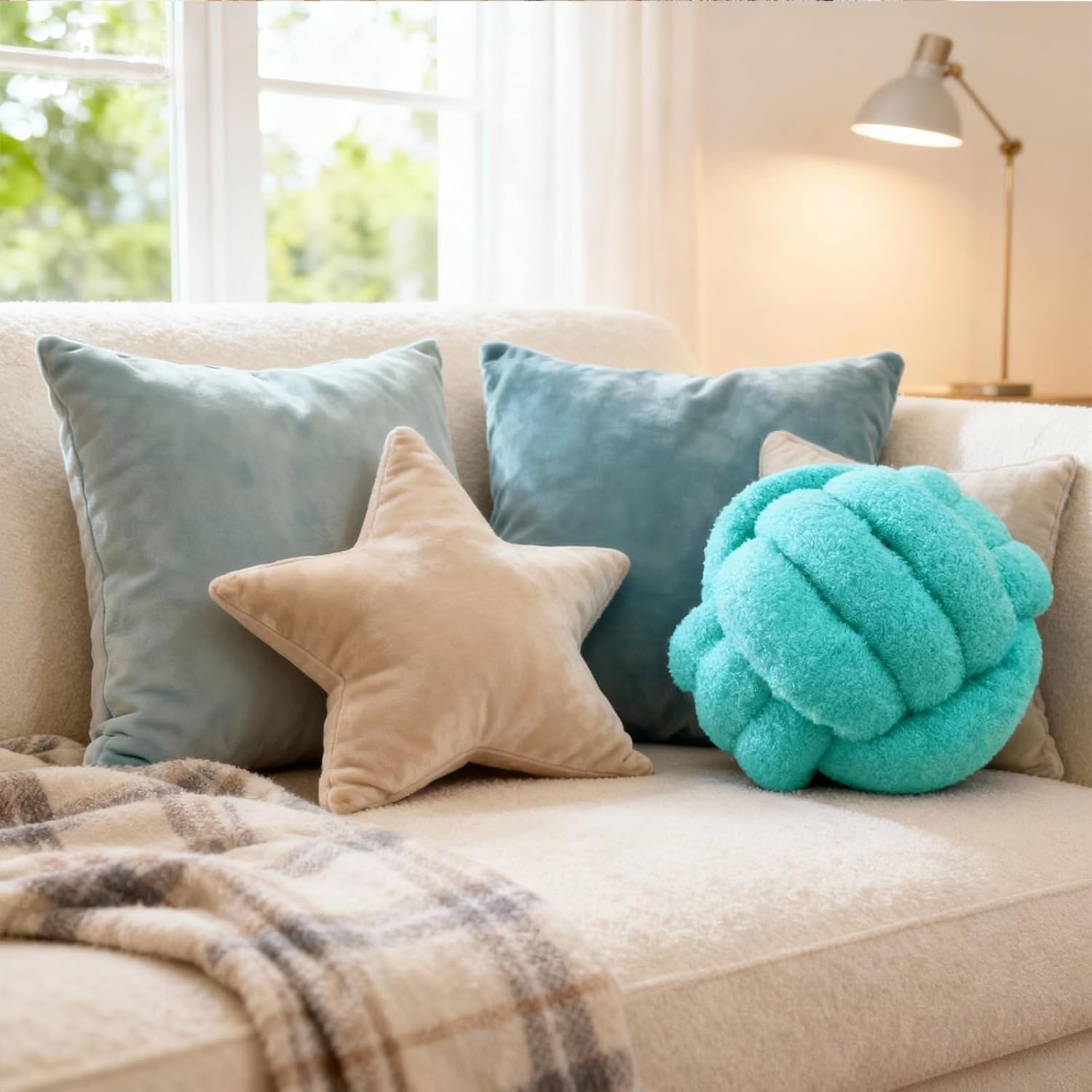 Knot Pillow Ball Plush - Decorative Throw Pillows for Bed Relieve Stress, Round Knot Cushion for Sofa Decor Pet Toy, Teal 8 inch