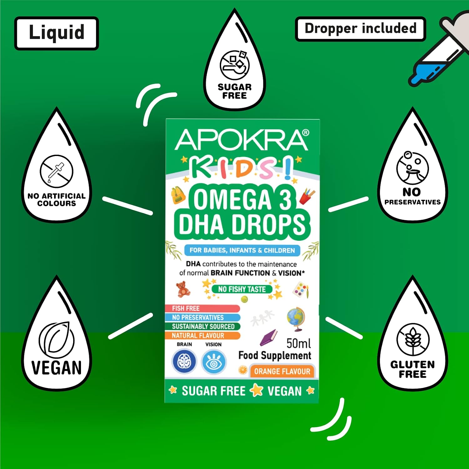 Omega 3 Vegan DHA Drops for Kids - 50mL - No Fishy Taste - Preservative Free and Sugar Free. Sustainable Algal Alternative to Fish Oil - Image 4