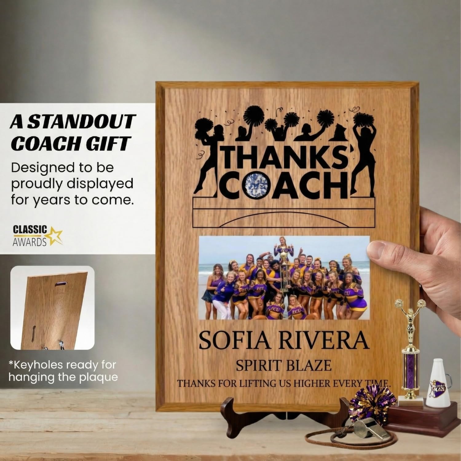 Personalized Coach Plaque - Custom Award with Name, Team Picture & Year - Coach Gift for Appreciation, Retirement, Soccer, Football, Baseball, Cheer (Cheerleading, 9" X 12")