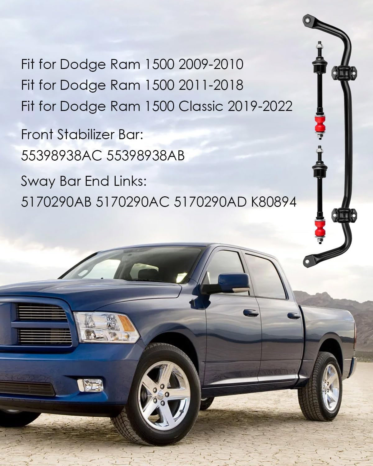 Front Suspension Stabilizer Bar 55398938AC and K80894 Sway Bar End links Kit Fit for Dodge Ram 1500 2009-2010, Ram 1500 2011-2018, Ram 1500 Classic 2019-2022, Front Stabilizer Bar with Bushing Kit