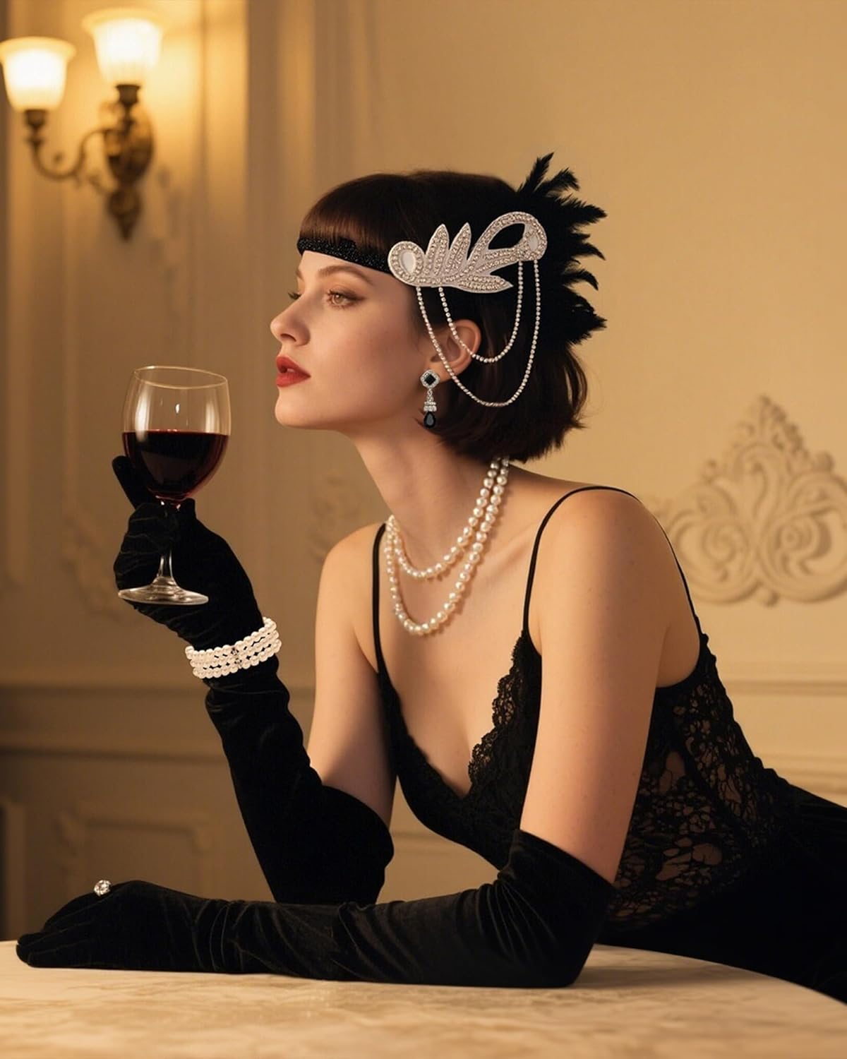 1920s Flapper Accessories for Women Set Roaring 20s Great Gatsby Costume Accessories Feather Headband for Women - Image 3