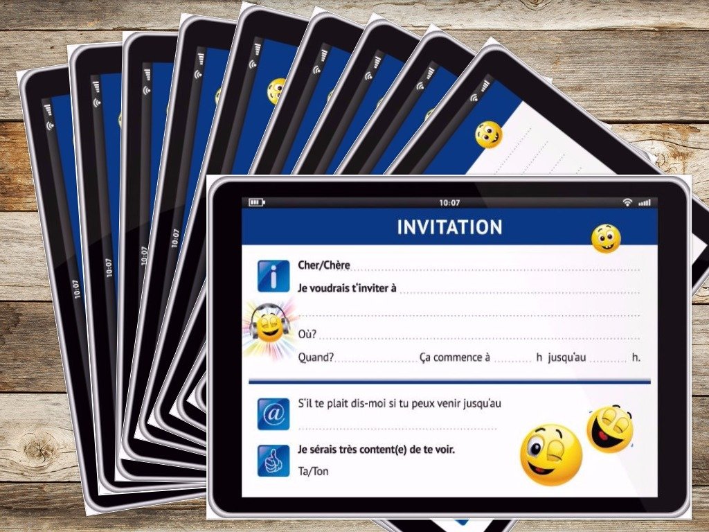 Edition Colibri (10663 FR SMARTPHONE 10 Cartes D'invitation Pour Anniversaire, Partie, Fête En Français Avec Smileys/Émoticônes