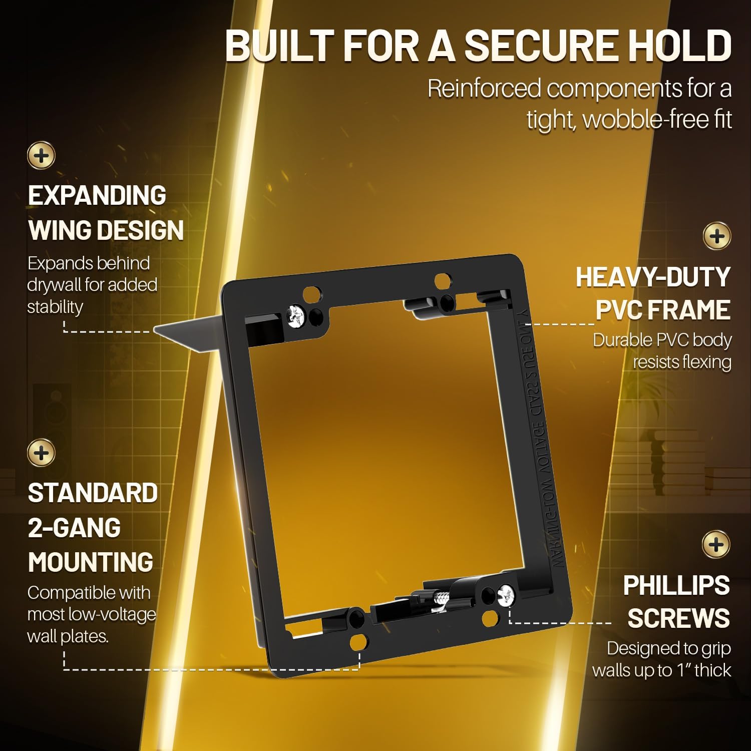 TNP Low Voltage Mounting Bracket - 10 Pack, 2 Gang Low Voltage Box for Double Wall Plate, Old Work Drywall Gang Box, Telephone Wires, Network Cables, HDMI Coax Speaker Cable Mounting Frame, Black