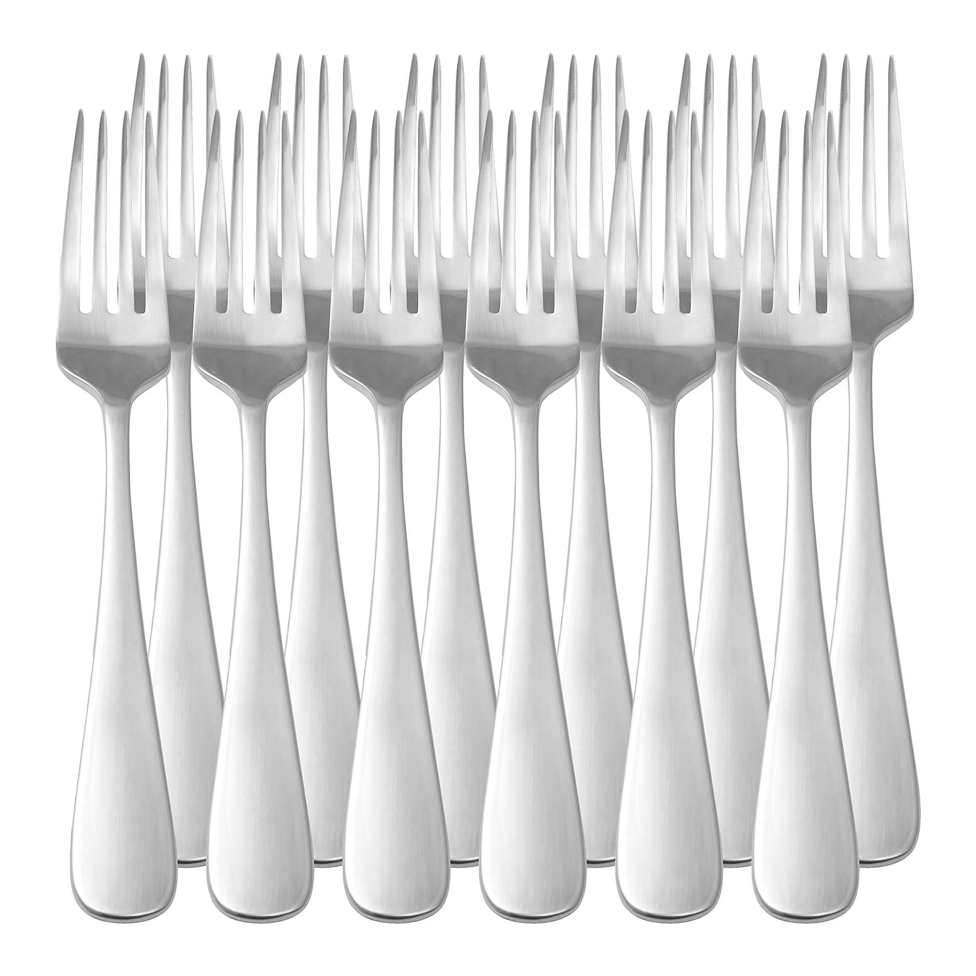Amazon Basics Forchette da tavola in Acciaio Inox con Bordo Arrotondato, Confezione da 12 Pezzi