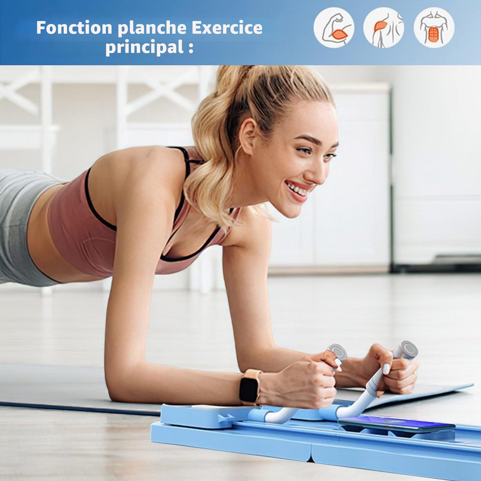 Pilates Reformer, Planche Abdominale Pilates Multifonction avec Support de Téléphone Portable, Planche Abdominale Pilates Multifonction pour la Maison, Charge Maximale 150 kg