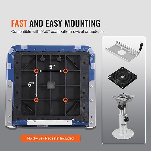 Miniatura 6 de VEVOR Asiento de barco, asiento de barco con respaldo bajo de 18.9 pulgadas, silla de barco plegable con acolchado de esponja gruesa y bisagra,