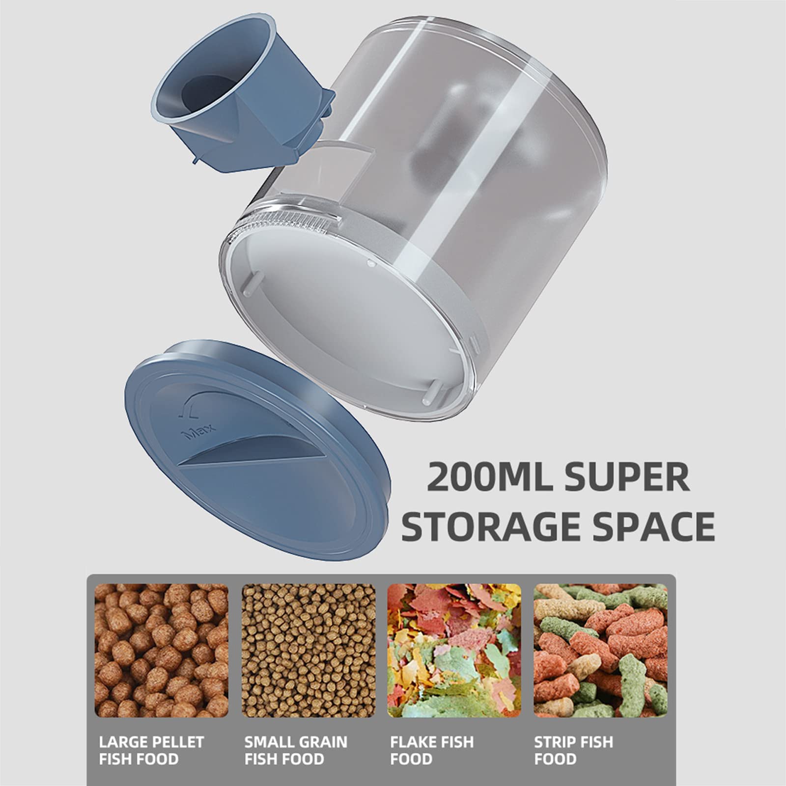 Mangiatoia per Pesci Acquario, Alimentatore Pesce, Distributore di Cibo per Pesci 200Ml con Display LCD,Adatto per Acquario,Vasche per Tartarughe per Vacanze E Weekend