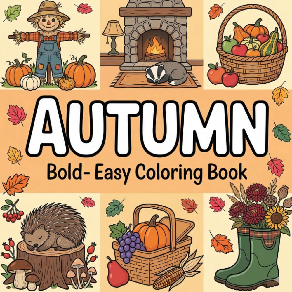 autumn coloring book: Bold & Easy Coloring Book for kids and Adult