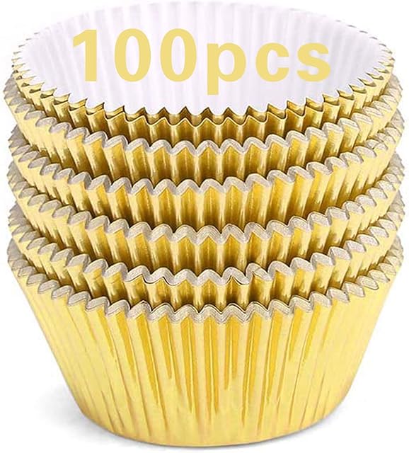 100Pcs Cupcake Cases Foil Baking Cups Standard Grease Proof Muffin Cases for Home, Weddings, Birthdays, Rose Gold (100)