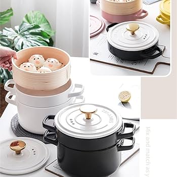 グリーン 丸型 保温調理鍋 蒸し器付き*6 グリーン 丸型 保温調理鍋