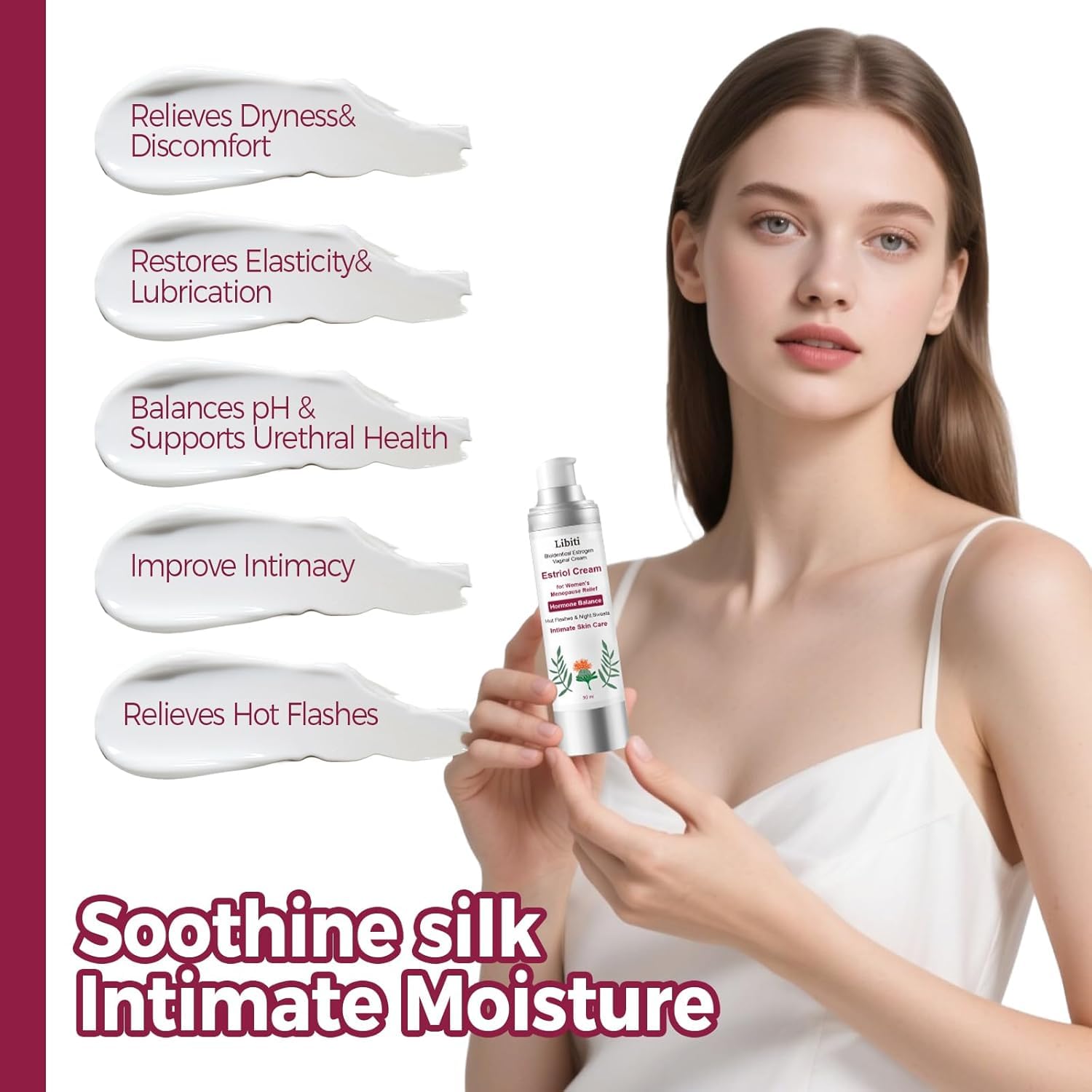 Estriol Cream for Women, Silky Peach Vaginal Estrogen Cream, Menopause Relief: Hormone Balance, Treat Night Sweats, Hot Flashes, and Care for Intimate Skin, 50g