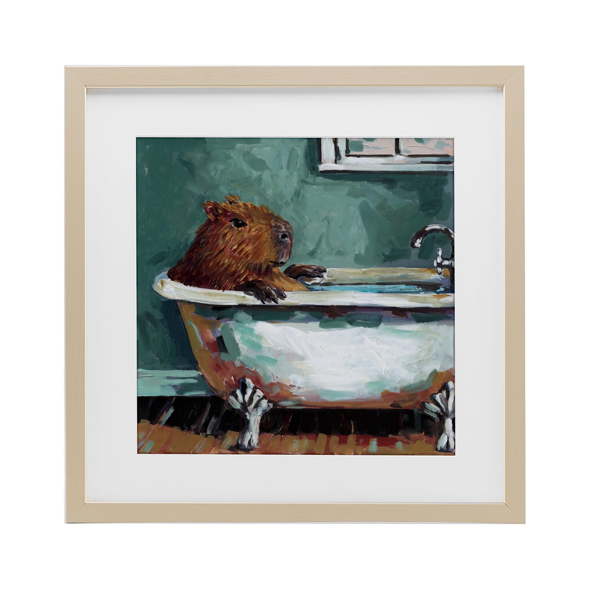 Stupell Industries Capybara in Bubble Bath Birch Framed Print Under Glass, design by Studio Bautista, 13 x 13