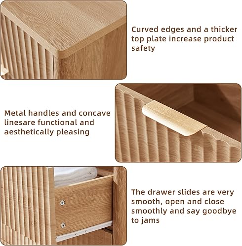 Miniatura 8 de LEYAOYAO Cómoda acanalada con 5 cajones para dormitorio, cómoda moderna de 34 pulgadas de alto con mango de metal, diseño de perfil curvo, Natural