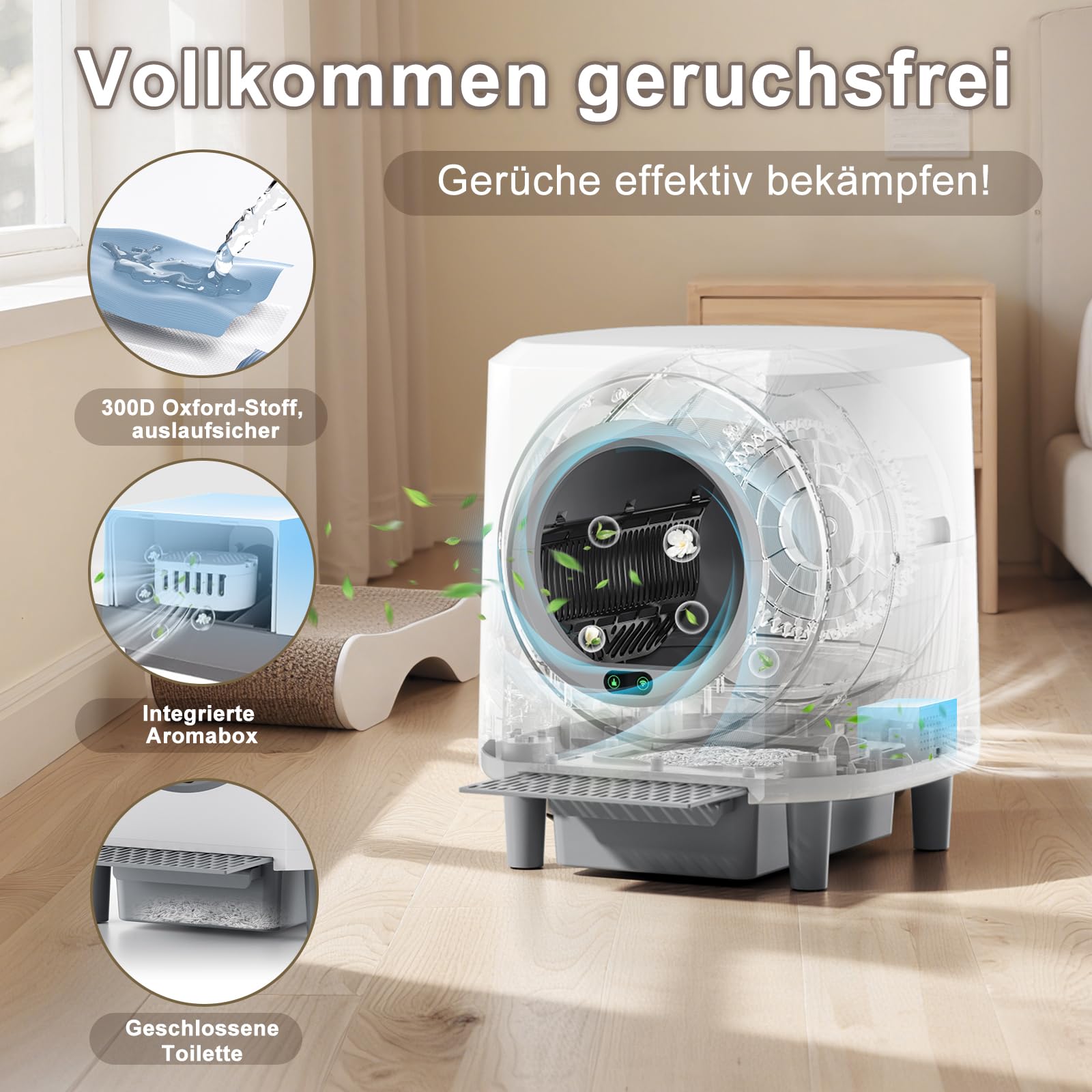 Selbstreinigende Katzentoilette 90L Großraum, Ellenpent Katzenklo Selbstreinigend mIt Geruchskontrolle, APP Steuerung und 10 Sensorsicherheit, Automatisches Katzenklofür mehrere Katzen, Weiß