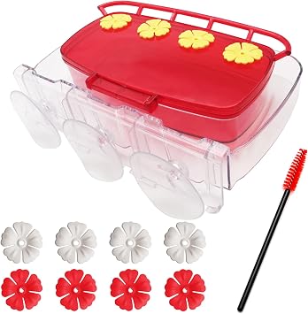 Window Hummingbird Feeders, CTRICALVER Transparent PC hanging suction cup Humming bird feeder, Mini Flower Creative bird feeder20 x 13.5 x 5cm with Cleaning Brush for Garden Window Railing Outdoor