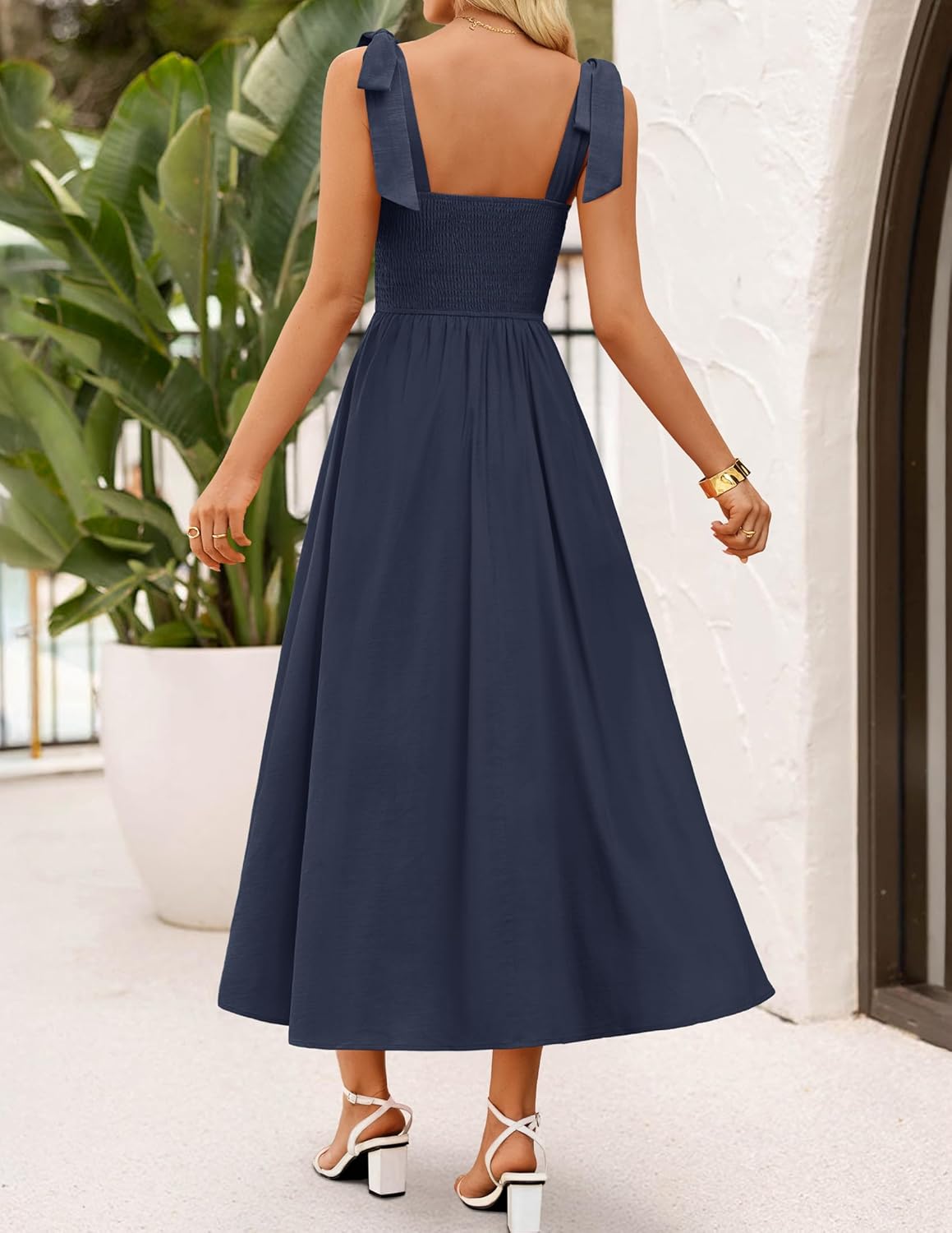 ZESICA Women's Summer Spaghetti Strap Maxi Dress 2026 Tie Shoulder Square Neck Flowy Wedding Guest Party Beach Long Dresses - Image 4