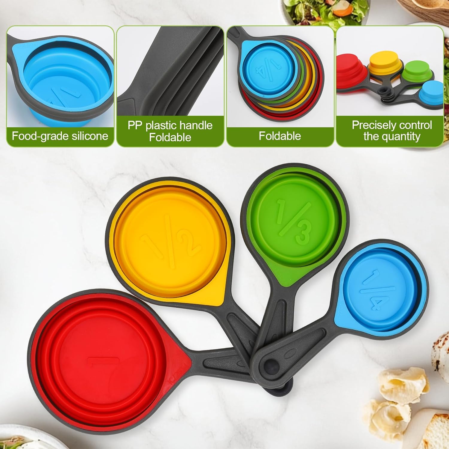 Fertilizer Measuring Cups, 4Pcs Collapsible Silicone Set, 2-8.5oz