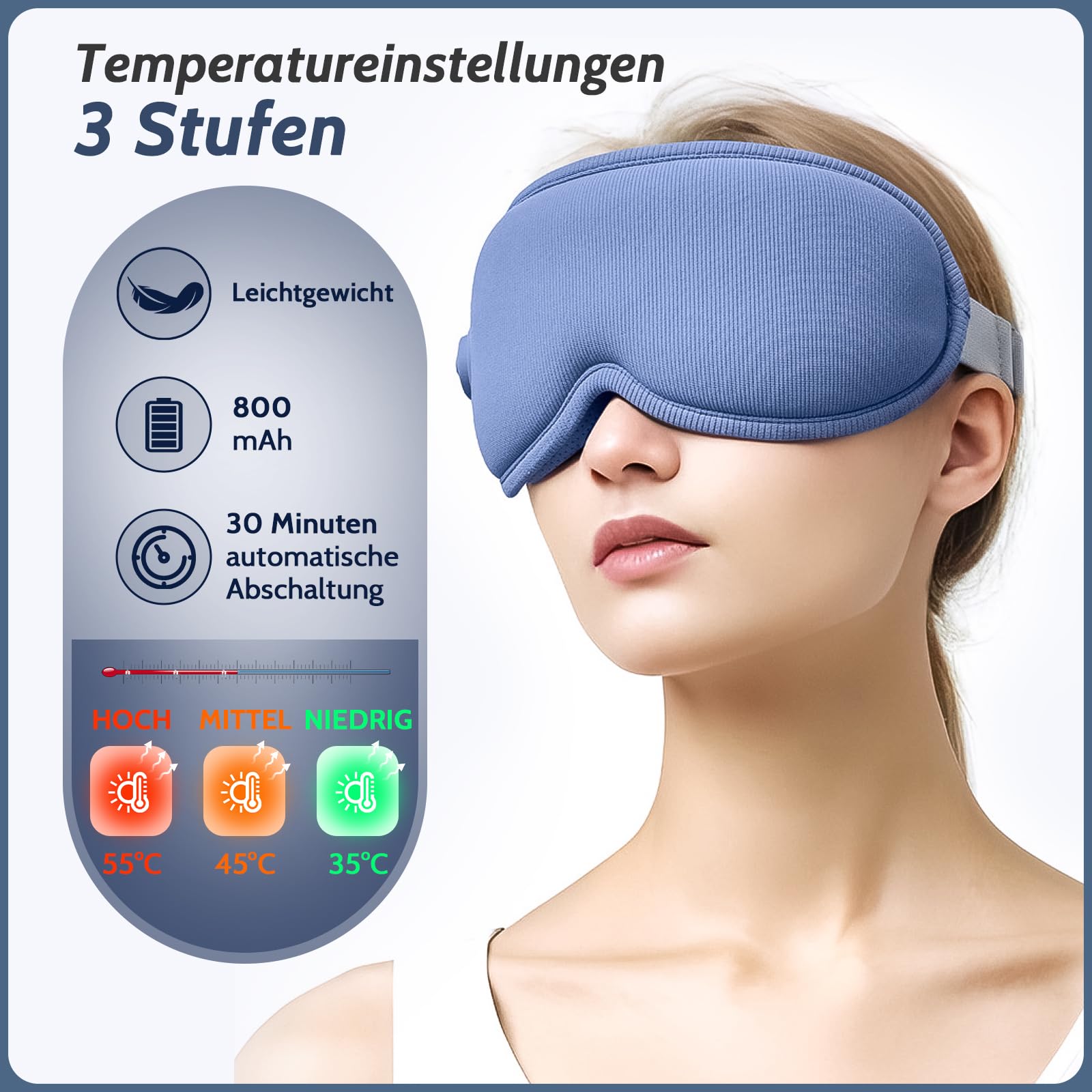 Beheizbare Augenmaske,Wärmebrille kabellos mit Vibration 3D lichtundurchlässig,Augenmaske wärmend mit 3 Wärmestufen Timer,zur Linderung von trockenen Augen Blepharitis Gerstenkorn für Damen&Herren