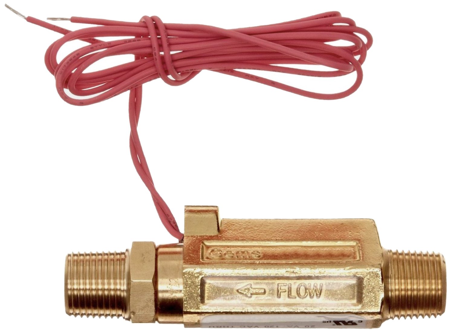 Gems Sensors FS-380 Series Brass High Pressure Flow Switch, Inline, Piston Type, 0.25 gpm Flow Setting, 3/8