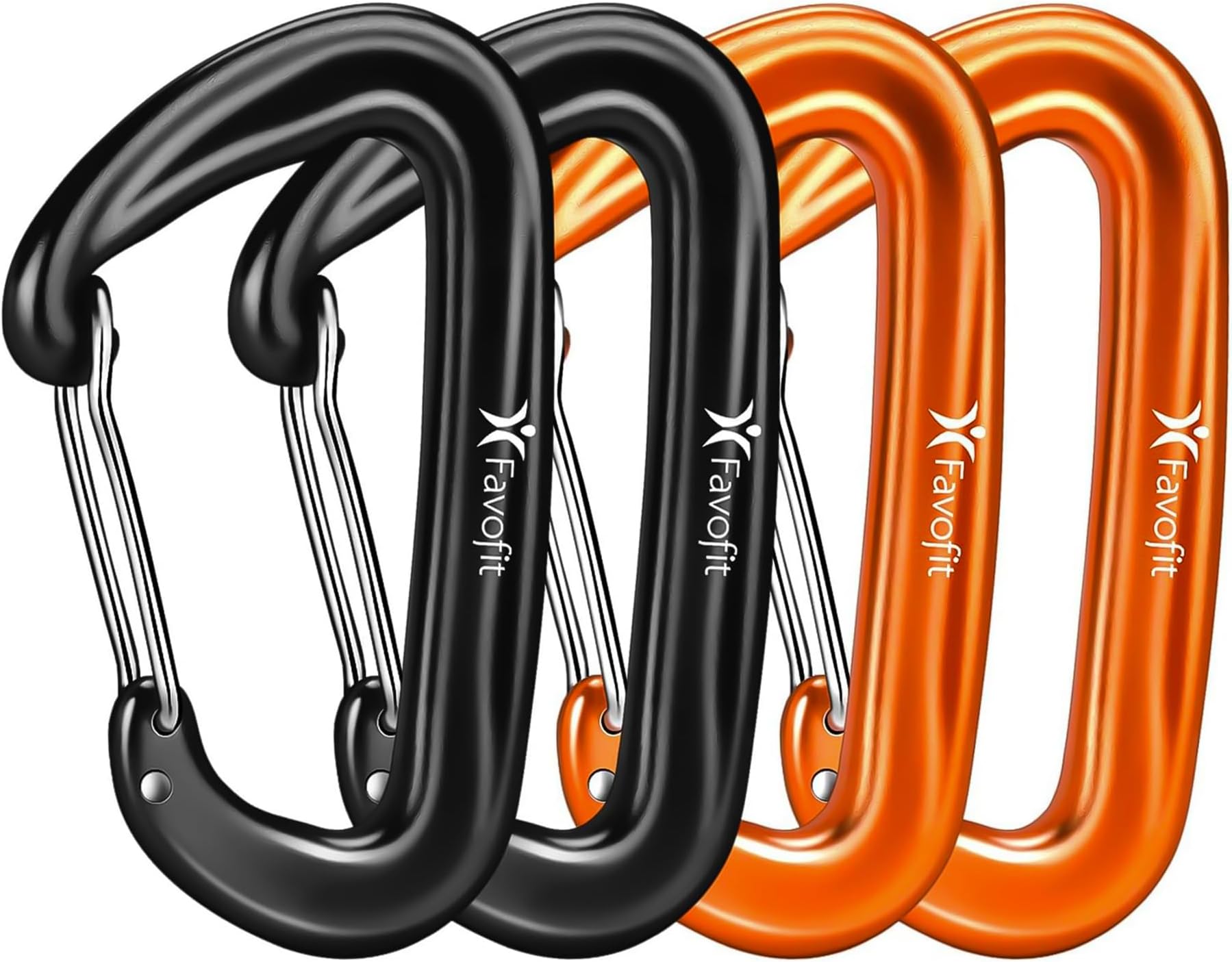 Favofit Carabiner Clips, 4 Pack, 12KN (2697 lbs) Heavy Duty Caribeaners for Camping, Hiking, Outdoor and Gym etc, Small Carabiners for Dog Leash and Harness, Black and Orange