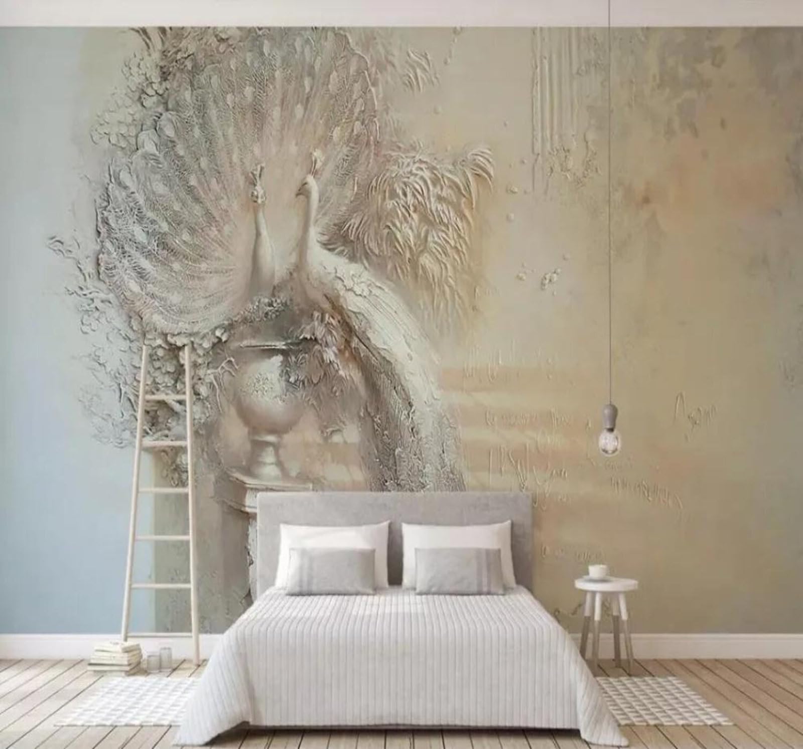 Tzxztt 400Cm×280Cm(B×H) Three Dimensional Nostalgic Art Relief Peacock Modern 3D Wallpaper Premium Textured Silk Neutral Tones Material Ideal For Living Room Bedroom-400Cm×280Cm