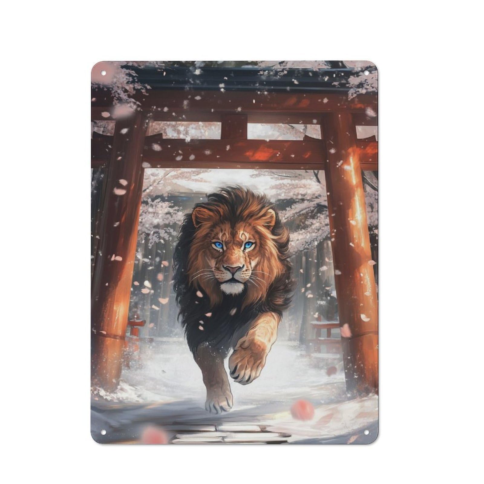 Tin Wall Plaque 40x30cm with Majestic Lion Torii for Living Room Or Hallway, for Garage, Workshop And Man Cave Decoration